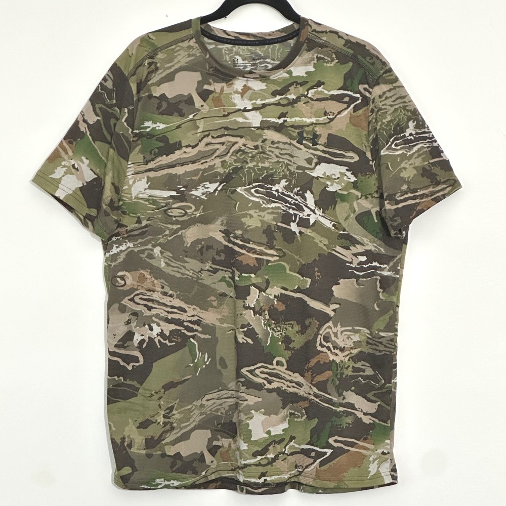 Under Armour Mens Shirt XL Threadborne HeatGear Forest Camo Fitted Tactical Gym